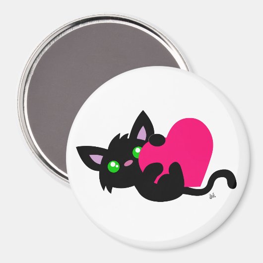 Valentijnsdag Black Kat Button Magnet (Voorkant / Achterkant)