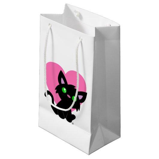 Valentijnsdag Black Kat Gift Bag Klein Cadeauzakje (Voorkant Gekanteld)