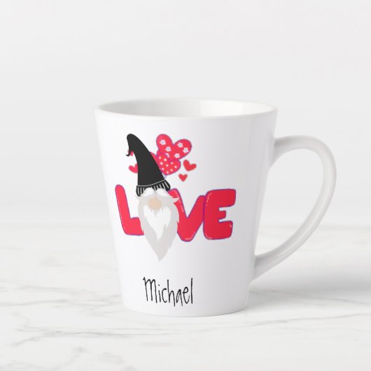 Valentijnsdag Black Red Love Gnome Latte Mok (Rechts)