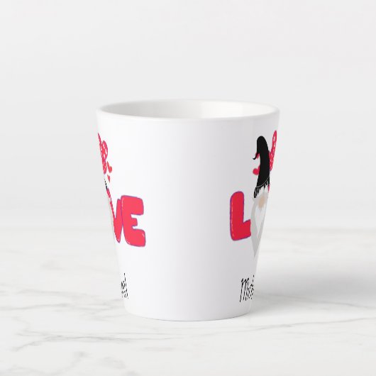 Valentijnsdag Black Red Love Gnome Latte Mok (Voorkant)