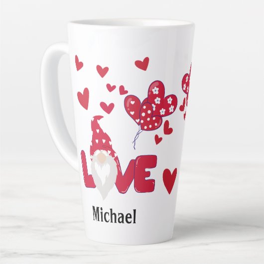 Valentijnsdag Black Red Love Gnome Latte Mok (Linkerhoek)