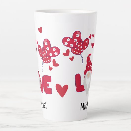 Valentijnsdag Black Red Love Gnome Latte Mok (Voorkant)