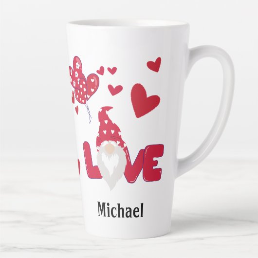 Valentijnsdag Black Red Love Gnome Latte Mok (Rechts)