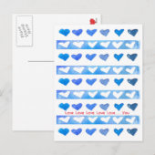 Valentijnsdag Blauwe Waterverf Harten houden van j Feestdagenkaart (Voorkant / Achterkant)