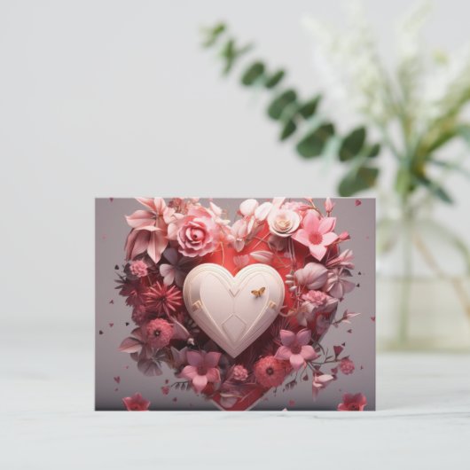 Valentijnsdag bloem hart cadeau briefkaart voor he (Staand voorkant)