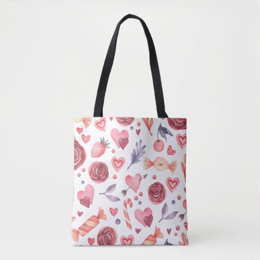 Valentijnsdag Bloemen En Snoep Tote Bag (Voorkant)