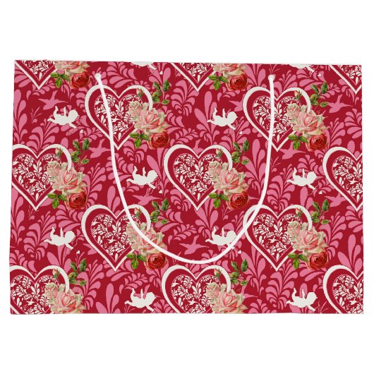  Valentijnsdag Bloemen Hartpatroon Groot Cadeauzakje (Achterkant)