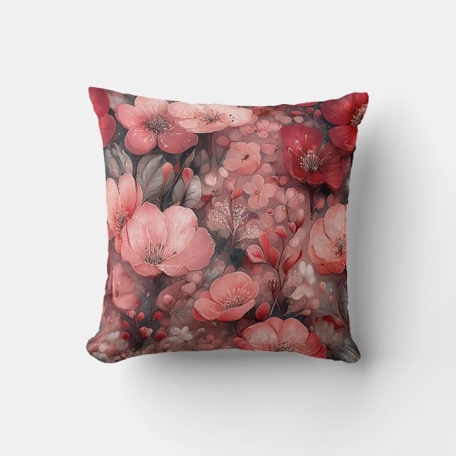 Valentijnsdag Bloemen Romantisch Roze Rood Kussen (Voorkant)