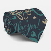 Valentijnsdag Blue Brown I love You Typography Stropdas (Opgerold)