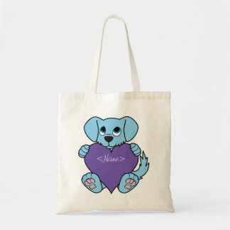 Valentijnsdag Blue Dog met Paars hart Tote Bag