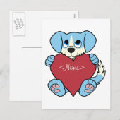Valentijnsdag Blue Dog met rood hart Feestdagenkaart (Voorkant / Achterkant)