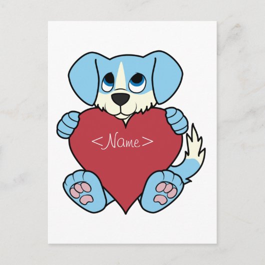 Valentijnsdag Blue Dog met rood hart Feestdagenkaart (Voorkant)