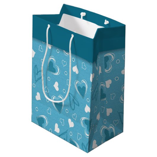 Valentijnsdag Blue Hearts Medium Cadeauzakje (Achterkant Gekanteld)