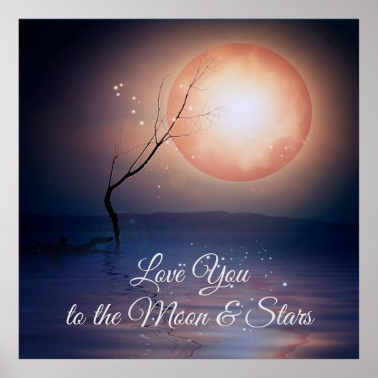 Valentijnsdag Blue PeachCustom Tekst Moon & Stars Poster (Voorkant)