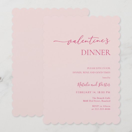 Valentijnsdag Blush Roze Minimal Invitation Kaart (Voorkant / Achterkant)