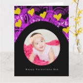 Valentijnsdag Boog en Doodle Hart Patroon Foto Kaart (Gele Bloem)