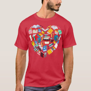 Valentijnsdag Book Lover Heart Librarian Bookworm T-shirt