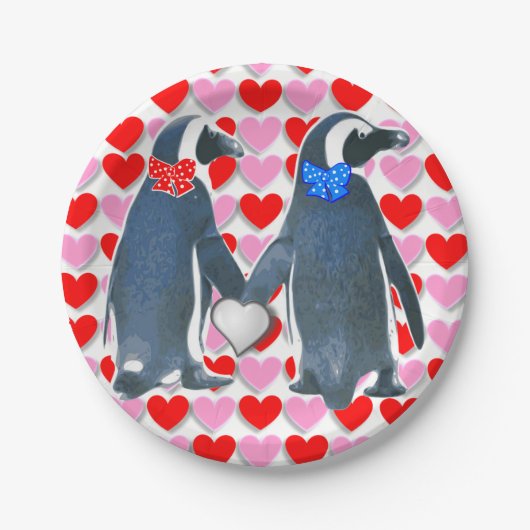 Valentijnsdag borden, pinguïn papieren bordje (Voorkant)