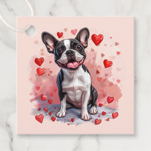 Valentijnsdag Boston Terrier Dog Bedankjes Labels (Voorkant)