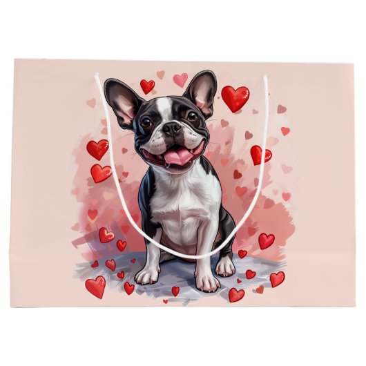 Valentijnsdag Boston Terrier Dog Groot Cadeauzakje (Achterkant)