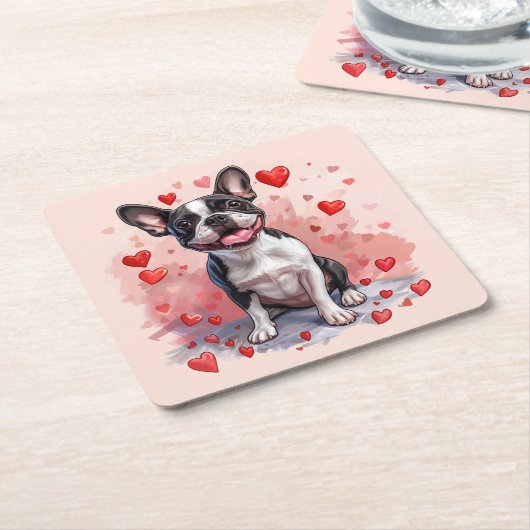 Valentijnsdag Boston Terrier Dog Kartonnen Onderzetters (Schuin)