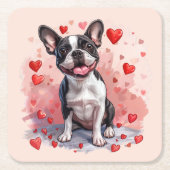 Valentijnsdag Boston Terrier Dog Kartonnen Onderzetters (Voorkant)