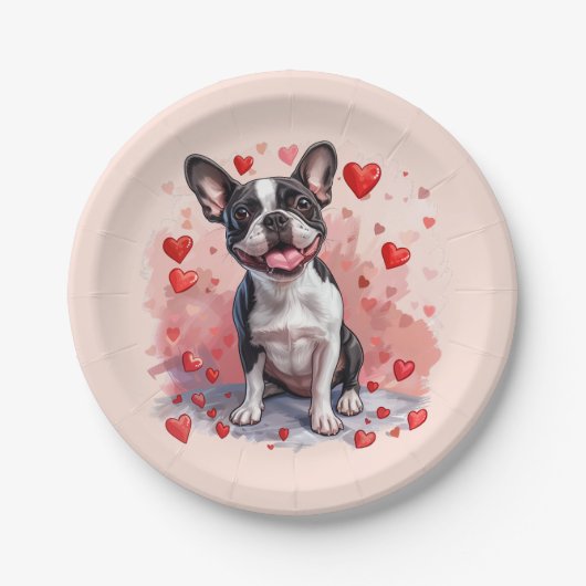 Valentijnsdag Boston Terrier Dog Papieren Bordje (Voorkant)