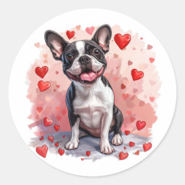Valentijnsdag Boston Terrier Dog Ronde Sticker