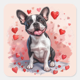 Valentijnsdag Boston Terrier Dog Vierkante Sticker