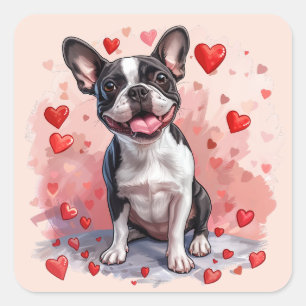 Valentijnsdag Boston Terrier Dog Vierkante Sticker