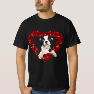 Valentijnsdag Boston Terrier Heart Rozen Gift Dog T-shirt