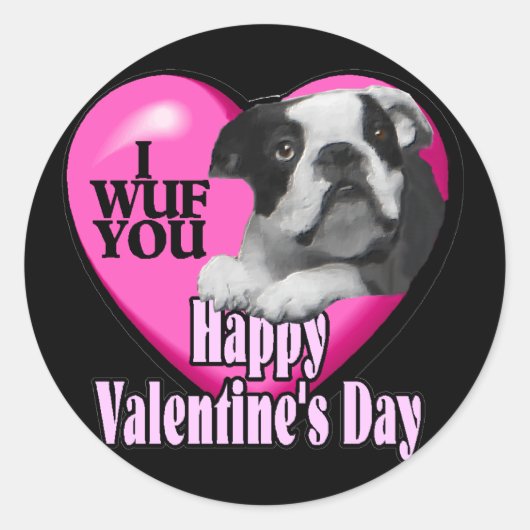 Valentijnsdag Boston Terrier Ronde Sticker (Voorkant)