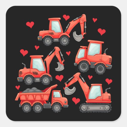 Valentijnsdag bouwwagens vierkante sticker (Voorkant)