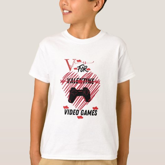 Valentijnsdag boys Kinder Son V is voor videospell T-shirt (Voorkant)