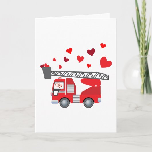 Valentijnsdag brandweerwagen harten cadeau kindere feestdagen kaart (Voorkant)
