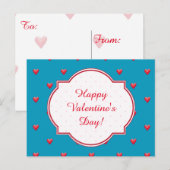 Valentijnsdag Briefkaart, Aqua, Rode Harten Feestdagenkaart (Voorkant / Achterkant)