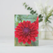 Valentijnsdag briefkaart met rode dahlia (Staand voorkant)
