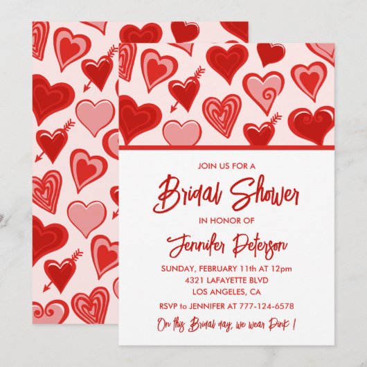 Valentijnsdag bruids douche uitnodiging Rood Roze (Voorkant / Achterkant)