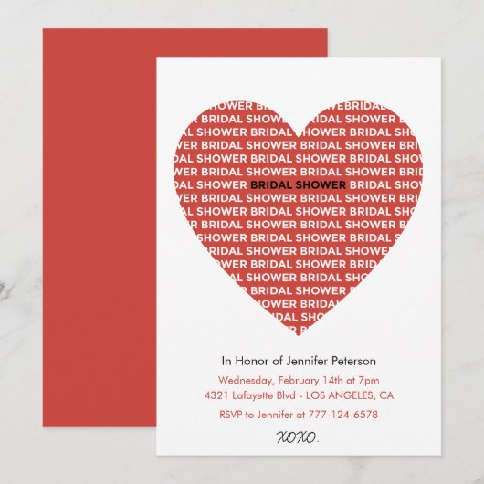 Valentijnsdag bruidsbruiloft uitnodigingen Rood Zw (Voorkant / Achterkant)