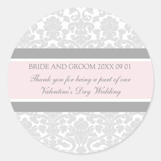 Valentijnsdag bruiloft gunst Labels grijs Damask (Voorkant)