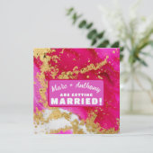 Valentijnsdag bruiloft Roze Rood en Goud Save The Date (Staand voorkant)