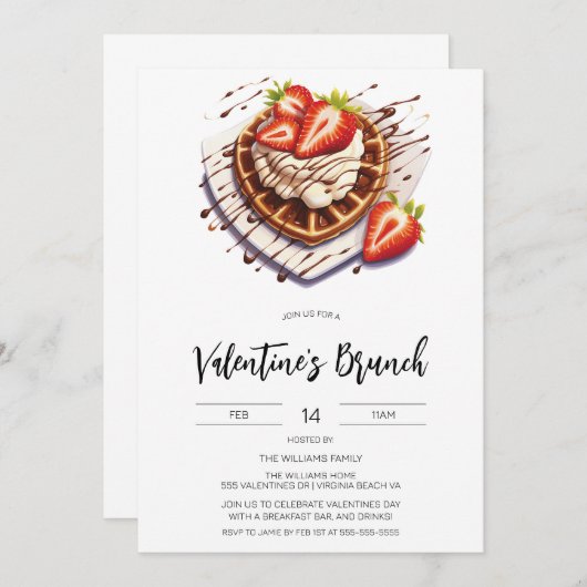 Valentijnsdag Brunch Ontbijtuitnodiging Kaart (Voorkant / Achterkant)