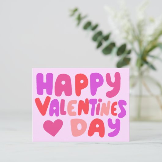 Valentijnsdag Bubble Letters Roze Curvy Retro Briefkaart (Staand voorkant)