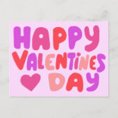 Valentijnsdag Bubble Letters Roze Curvy Retro Briefkaart (Voorkant)