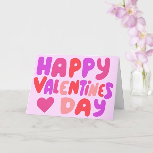 Valentijnsdag Bubble Letters Roze Curvy Retro Kaart (Orchidee)