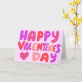 Valentijnsdag Bubble Letters Roze Curvy Retro Kaart (Gele Bloem)