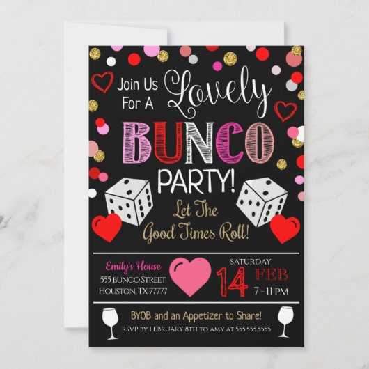 Valentijnsdag Bunco Party Invitation Kaart (Voorkant)