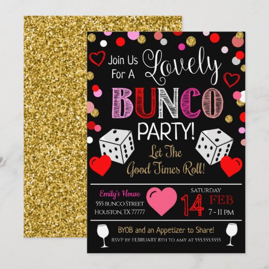 Valentijnsdag Bunco Party Invitation Kaart (Voorkant / Achterkant)