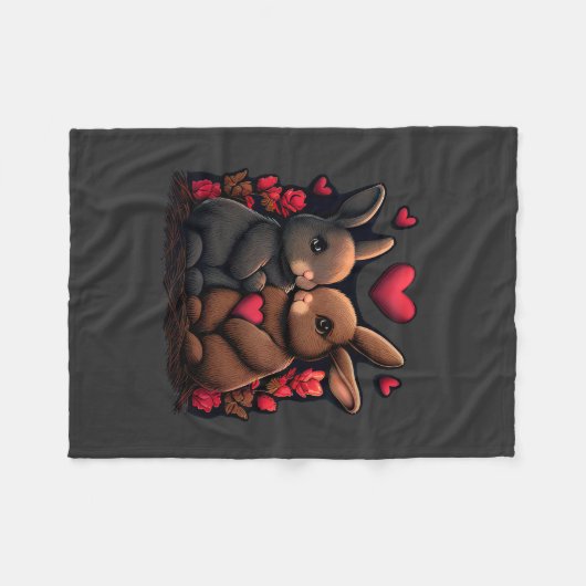 Valentijnsdag Bunny Bliss, Love Hearts and Rozen Fleece Deken (Voorkant (Horizontaal))