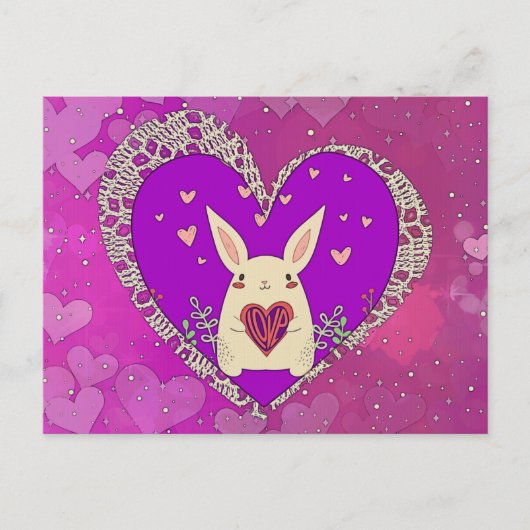 Valentijnsdag Bunny met Love Heart Briefkaart (Voorkant)
